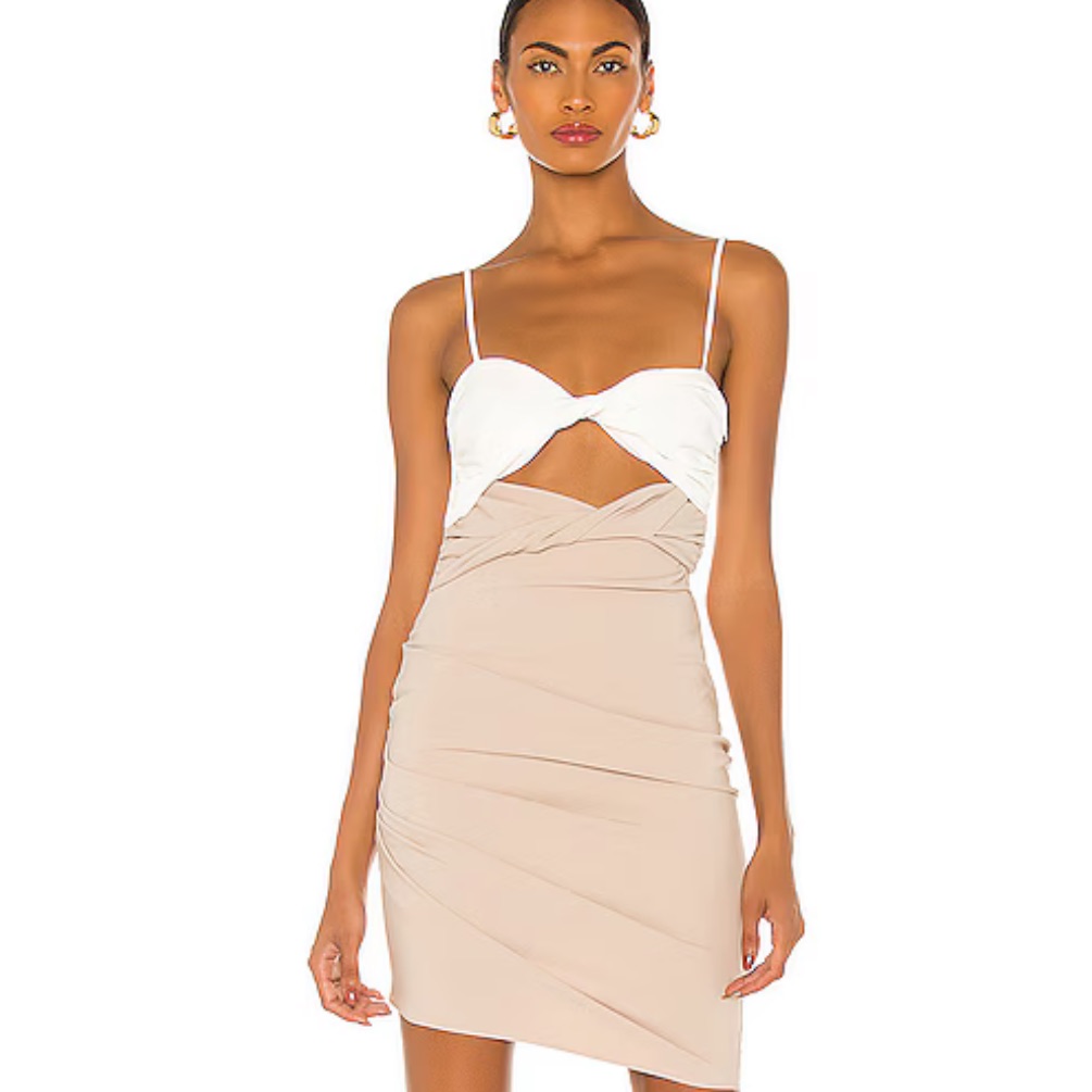 The Bar Bo Dress White Tan Cut Out Mini Party Cocktail